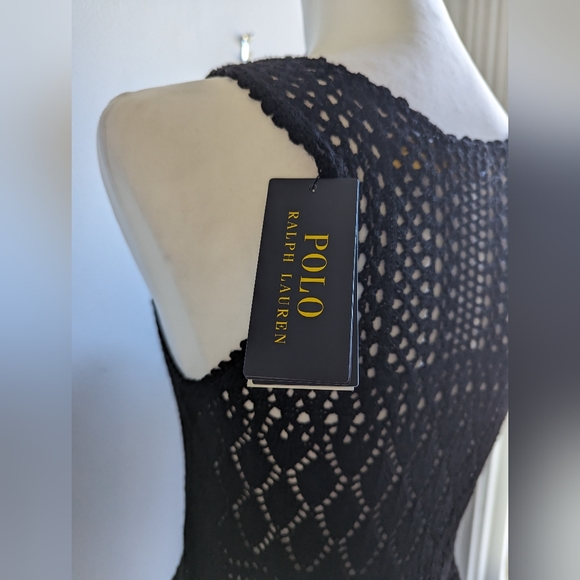 NWT Polo by Ralph Lauren Pointelle-Knit Black Crochet Sleeveless Tank Top Size M - Picture 3 of 7